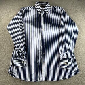 Maus & Hoffman Shirt Mens Large Blue White Stripe Cotton Button Down Made In USA